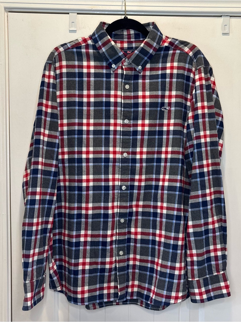 Vineyard Vines Men’s L Flannel Classic Fit Whale Shirt Blue Plaid Long Sleeve